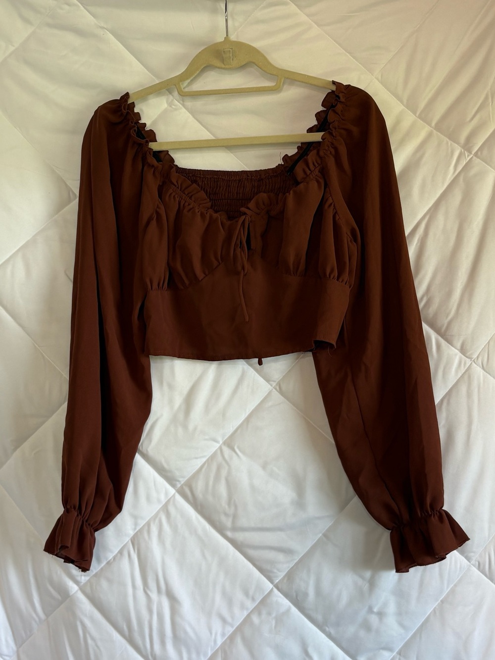 SHEIN Rust Brown Long Sleeve Peasant Crop Top